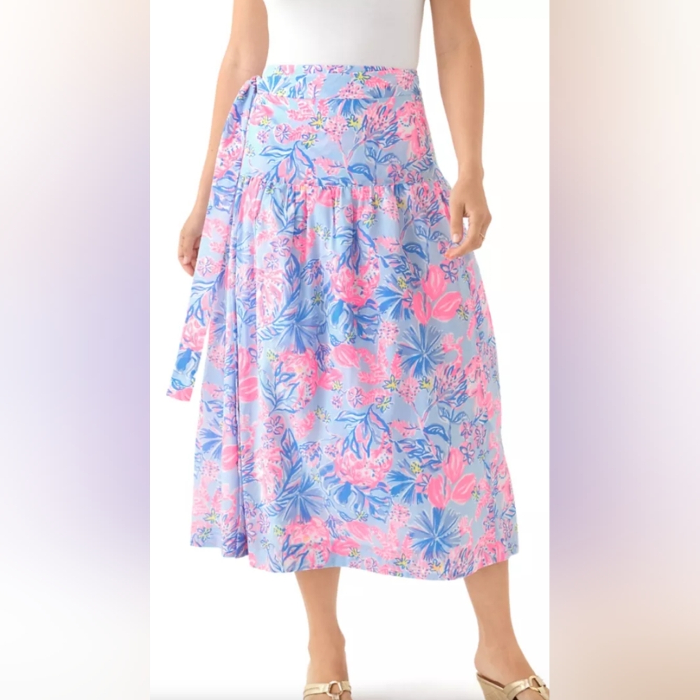 Lilly Pulitzer L NWT Corina wrap Midi Skirt Elephant Splash